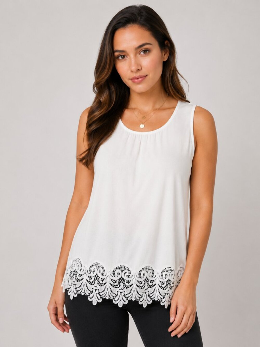 Banana Republic Factory Tank Top S White Lace Hem Sleeveless Eyelet NWT
